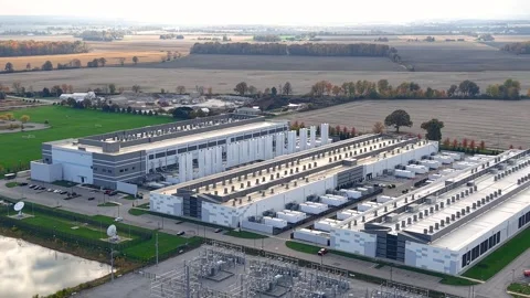 Aerial view of large technological data center in Dublin, Ohio Stock Footage 339231201