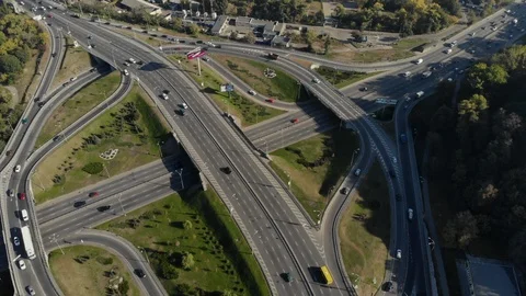 Aerial view of large traffic interchange Stock Footage 96347509