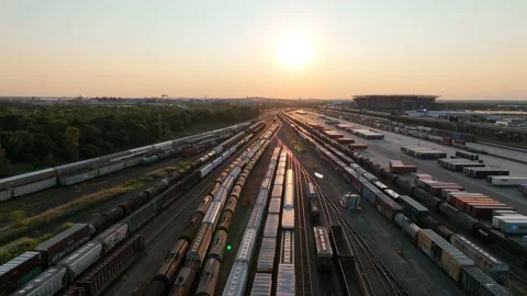Aerial View of a Large Train Yard Stock Footage 211593256