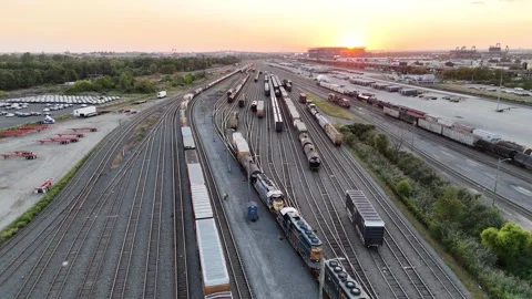 Aerial View of a Large Train Yard Stock Footage 294878820
