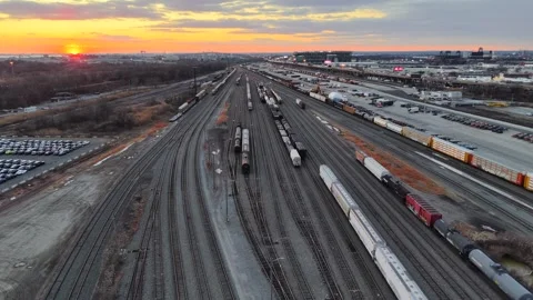 Aerial View of a Large Train Yard Video stock 318339629