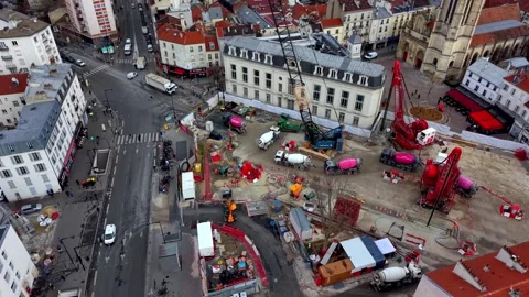 Aerial view of large urban construction site in Paris, France Stock Footage 334548899