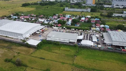 Aerial view of a large warehouse storing goods before distribution Stock Footage 315884149