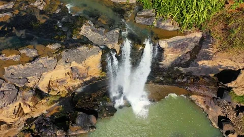 Aerial View of Large Waterfall in Stunning Natural Landscape Stock Footage 314693880