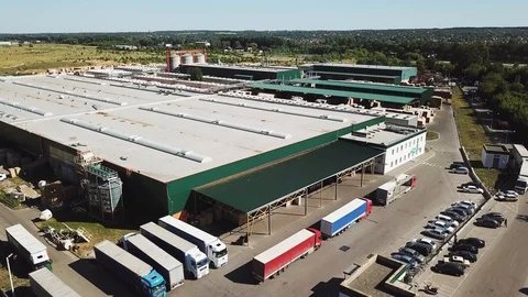 Aerial view of a large wood processing factory. Industrial complex Stock Footage 93172546