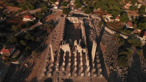 Aerial view of the largest antique greek temple of Apollo in Didim, Turkey. Stock Footage 157964053