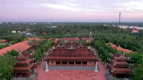 Aerial view of the largest Buddhist temple in Can Tho city, Vietnam Stock Footage 167263509