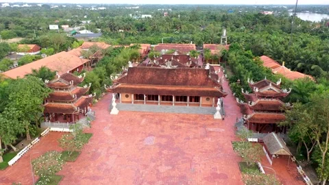 Aerial view of the largest Buddhist temple in Can Tho city, Vietnam Stock Footage 167263931