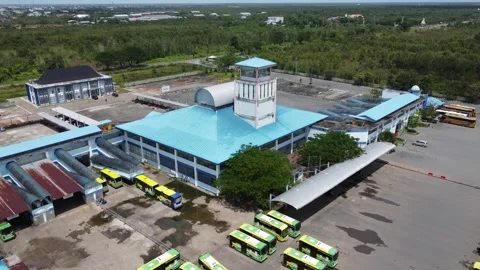 Aerial view of the largest bus station in Banjarmasin Stock Footage 326200520