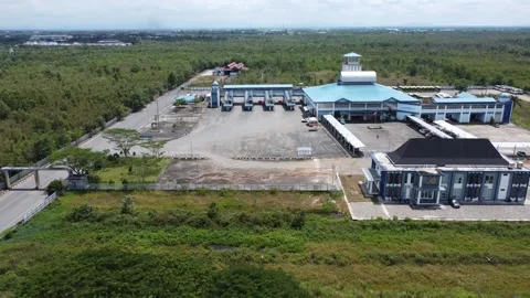 Aerial view of the largest bus station in Banjarmasin Stock Footage 327049875