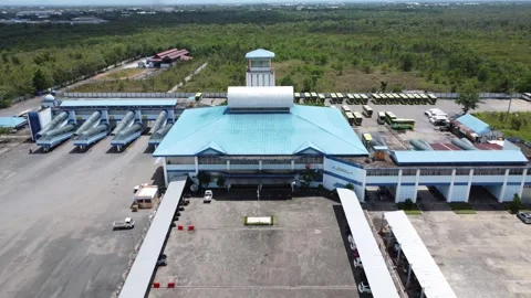 Aerial view of the largest bus station in Banjarmasin Stock Footage 327997269