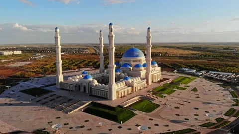 Aerial view of the largest mosque in Central Asia in Astana, Kazakhstan. Stock Footage 204995961