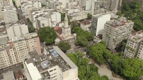 Aerial view of Largo do Machado square with church at Laranjeiras neighborhood 스톡 동영상 251039997