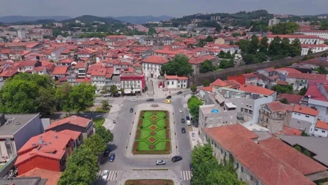 Aerial View of Largo Republica do Brasil, Guimaraes, Portugal Stock Footage 340884800