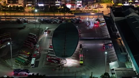 Aerial view of Larkin bus station at night Stock Footage 332091019