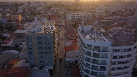 Aerial View of the Larnaca City during Sunset Time, Church of Saint Lazarus, Stock Footage 110802953