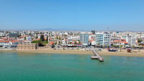 Aerial view of Larnaca seafront in Cyprus. Stock Footage 341544075
