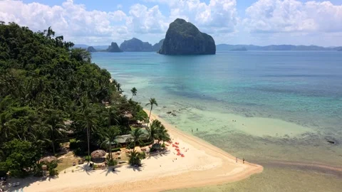 Aerial view of Las Cabanas Beach in El Nido, Palawan, Philippines Video stock 336681325