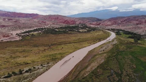 Aerial View Of The Las Conchas River Valley In Argentina With Colored Rocks Stock Footage 191747669