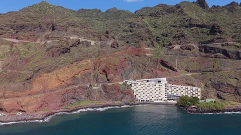 Aerial View of Las Gaviotas Beach and Rocky Coast, Tenerife, Canary Islands Stock Footage 332825862