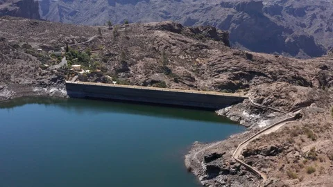 Aerial view of the "Las Niñas Dam"  Gran Canaria, Islas Canarias Spain. Stock Footage