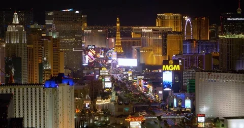 Aerial View of Las Vegas Strip at Night Stock Footage