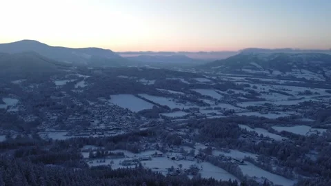 Aerial view of the last rays of sun during a frosty day Stock Footage 227181963