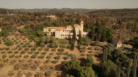 Aerial View of Latrun Monastery Surrounded by Landscape Israel 库存影片 337629764