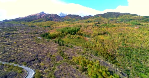 Aerial view of the lava flow on the slopes of the Etna volcano Stock Footage 233432642