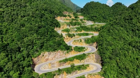 Aerial View of Layered Switchbacks on Me Pia Pass in Cao Bang Stock Footage 345384517