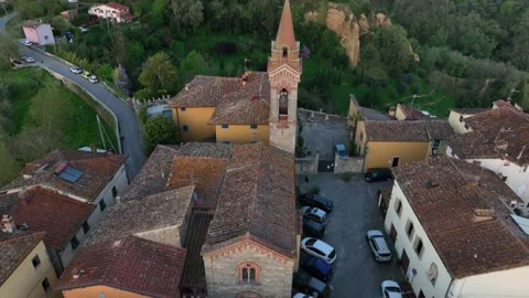 Aerial view of Le Balze del Valdarno in Botriolo, Italy. Stock Footage 345067792