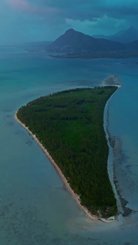 Aerial view of Le Morne Brabant and Benitiers island with turquoise lagoon Stock Footage 343325486