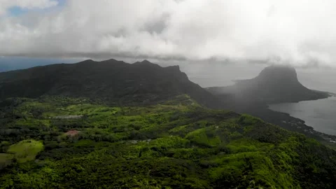 Aerial view of Le Morne in clouds in Mauritius Stock Footage 170184597