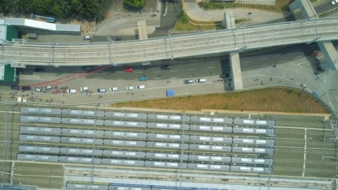 Aerial View of Lebak Bulus Mass Rapid Transit Station and Train Depot Stock Footage 129880053