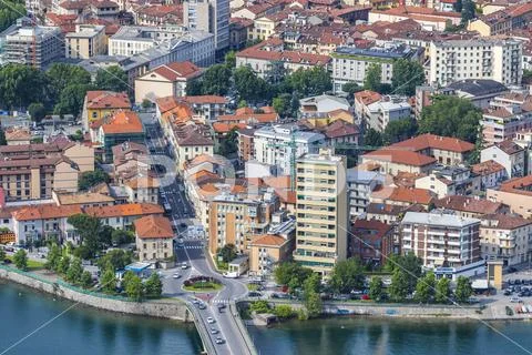 Aerial view of Lecco city and Lake Como, Italy Stock Photos