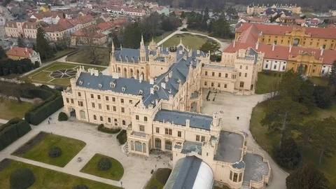 Aerial view of Lednice castle in Czech Republic Stock Footage 106947876