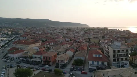 Aerial View of Lefkada City at Sunset, Greece Stock Footage 321013280