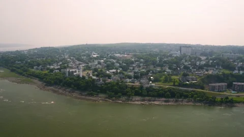 Aerial view of Levis in Quebec with St. Lawrence river from drone Video stock 157455364