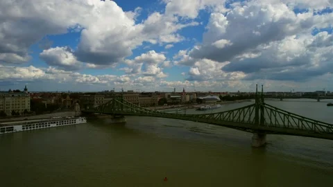 Aerial view of the Liberty Bridge in Budapest and Danube river Stock Footage 161033744