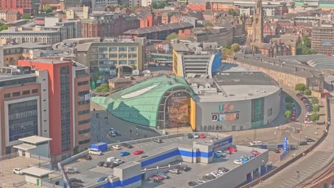 Aerial view of Life Science Centre in Newcastle upon Tyne England Stock Footage 337864194