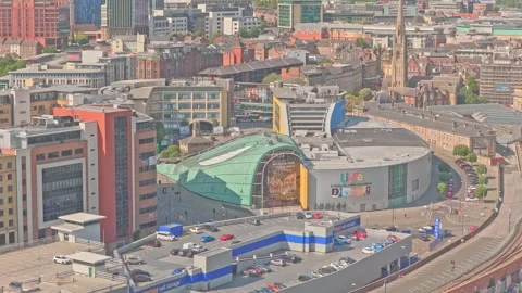 Aerial view of the Life Science Centre in Newcastle upon Tyne England Stock Footage 337864233