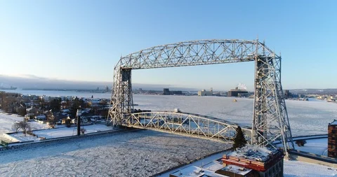 Aerial View of Lifting Bridge - Duluth, Minnesota - 4K+ Stock Footage 99965089