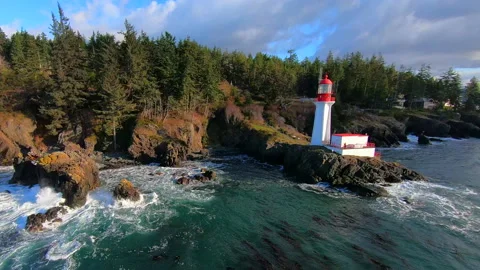 Aerial View Lighthouse Beacon Landmark, British Columbia Vancouver Travel Canada Stock Footage 151489557
