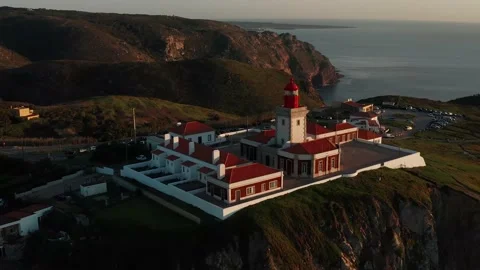 Aerial view of lighthouse in Cabo da Roca, Portugal Stock Footage 174256588