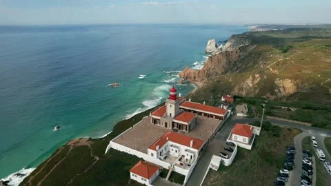 Aerial view of lighthouse at Cabo da Roca, Portugal Stock Footage 211379453