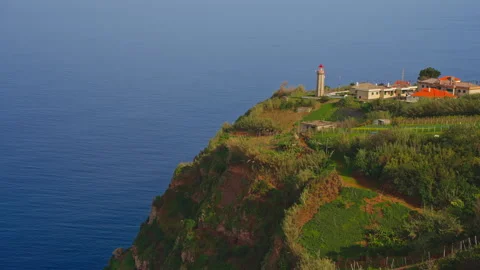 Aerial view of Lighthouse of Cabo de Sao Vicente at sunset In Vila do Bispo Stock Footage 270478416