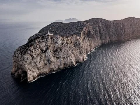 Aerial view on Lighthouse of Cap de Formentor in the Coast of North Mallorca Stock Photos