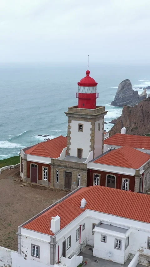 Aerial view of lighthouse at Cape Roca Stock Footage 256073198