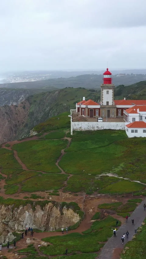 Aerial view of lighthouse at Cape Roca Stock Footage 256306312