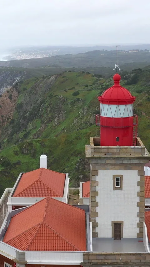Aerial view of lighthouse at Cape Roca Stock Footage 257611478
